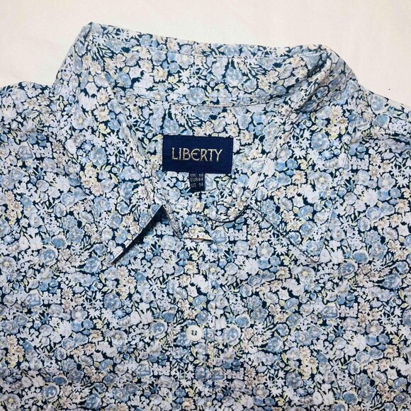 Liberty of London UK Cornflower Blue Short Sleeve Cotton Collar Shirt Blouse Top - Picture 2 of 5